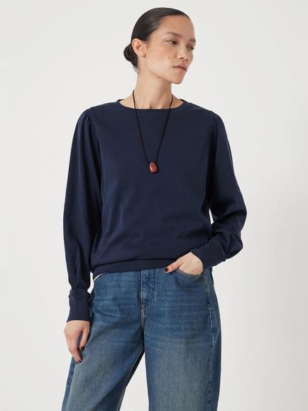 HUSH Emily Puff Sleeve Jersey Top, Dark Navy, Dark Navy