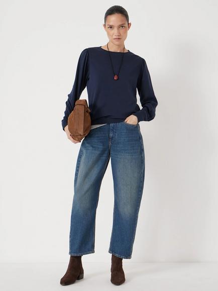 HUSH Emily Puff Sleeve Jersey Top, Dark Navy - view 2, Dark Navy