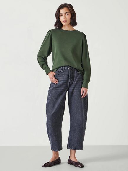 HUSH Emily Puff Sleeve Jersey Top, Khaki Shadow - view 2, Khaki Shadow