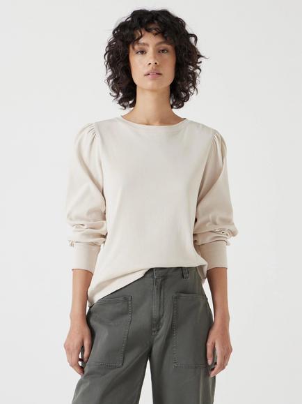 HUSH Emily Puff Sleeve Jersey Top, Khaki Shadow, Perfectly Pale