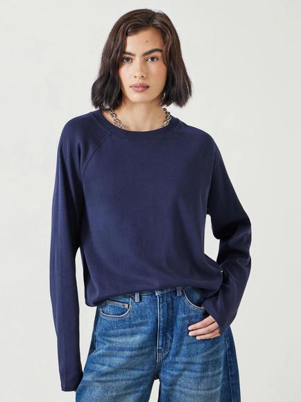 HUSH Matilda Raglan Long Sleeve Top, Dark Navy, Dark Navy