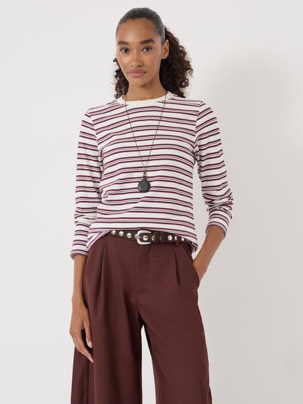 HUSH Mia Striped Long Sleeve Top, Wine Red