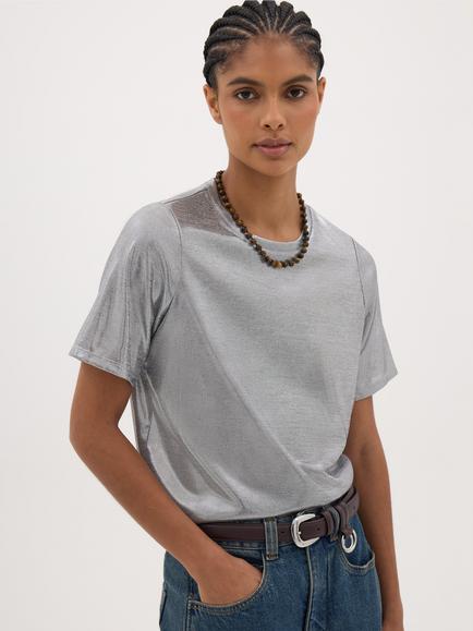 HUSH Reece V-Neck Metallic Slub T-Shirt, Silver, Silver