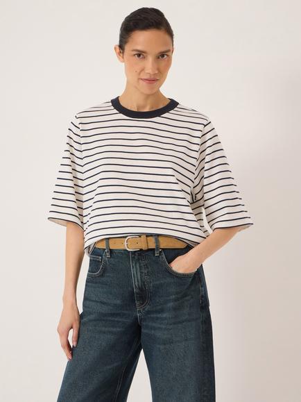 HUSH Romina Striped Cotton T-Shirt, Navy, Navy