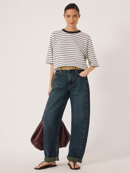 HUSH Romina Striped Cotton T-Shirt, Navy - view 2, Navy