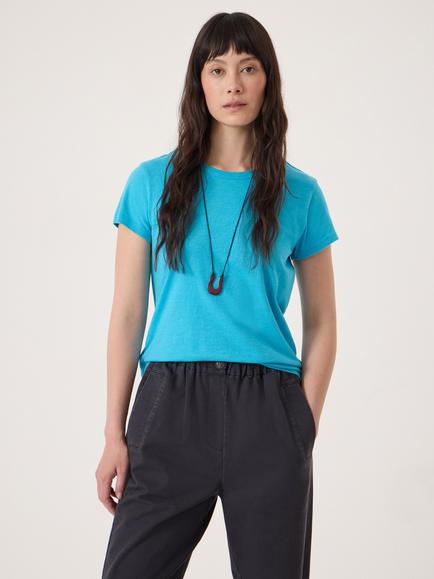 HUSH Slim Fit Slub Cotton T-Shirt, Bright Orange, Baltic Blue