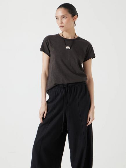 HUSH Slim Fit Slub Cotton Crew T-Shirt, Dark Brown, Dark Brown