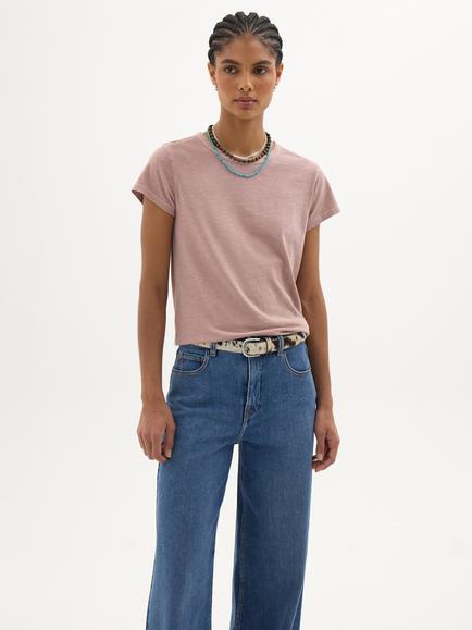 HUSH Slim Fit Cotton Round Neck T-Shirt, Rosewood Pink, Rosewood Pink