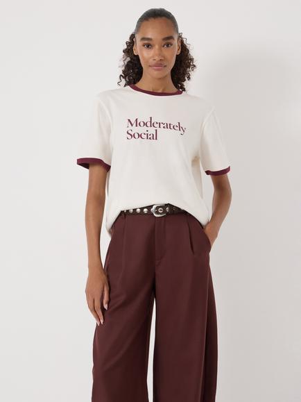 HUSH Moderately Social Ringer T-Shirt, Off White, Off White