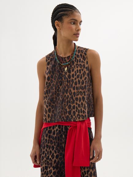 HUSH Vera Animal Round Neck T-Shirt containing LENZING™ ECOVERO™ Viscose, Natural Brown, Natural Brown