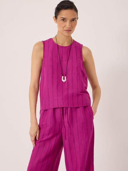HUSH Vera Stripe Linen Blend Shell Top, Orchid Pink, Orchid Pink