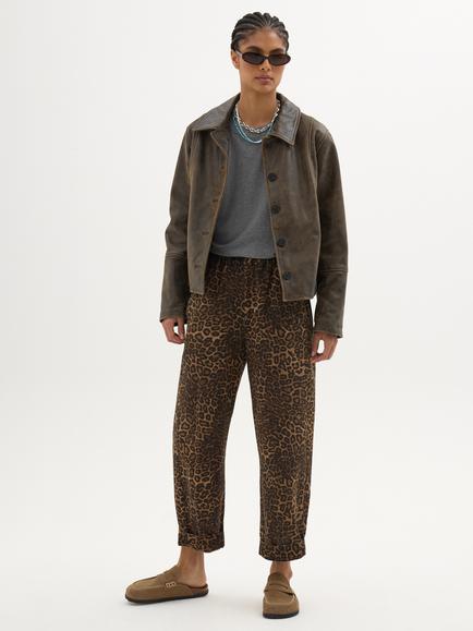 HUSH Jack Print Animal Barrel Trousers, Brown - view 2, Brown
