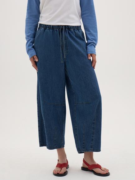 HUSH Jill Chambray Barrel Trousers, Dark Indigo Blue, Dark Indigo Blue