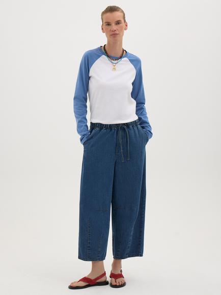 HUSH Jill Chambray Barrel Trousers, Dark Indigo Blue - view 2, Dark Indigo Blue