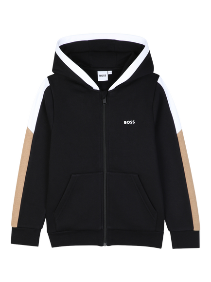 BOSS Kids' Hooded Colour Block Cardigan, Black