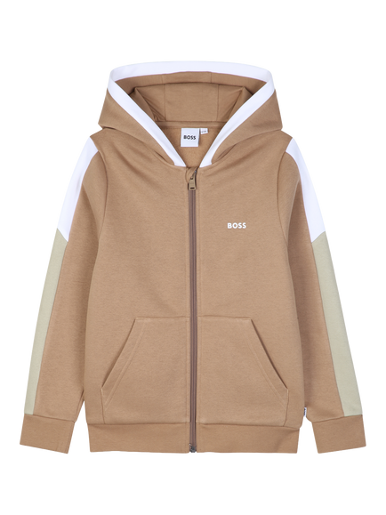 BOSS Kids' Hooded Colour Block Cardigan, Cookie