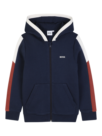 BOSS Kids' Hooded Colour Block Cardigan, Navy