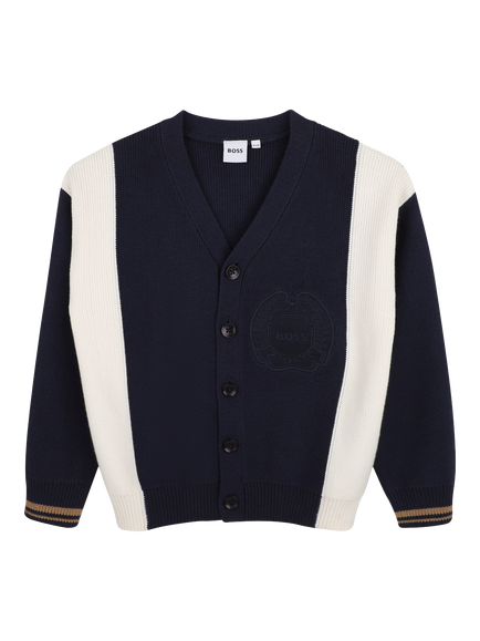 BOSS Kids' Cotton Knit Cardigan, Navy, Navy