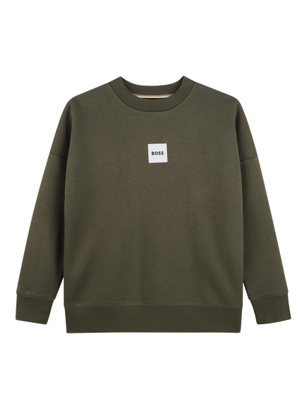 BOSS Kids' Fleece Crew Neck Sweatshirt, Olive Night