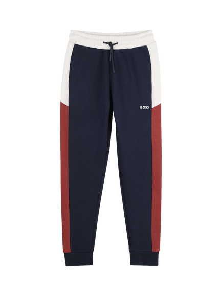 BOSS Kids' Fleece Colour Block Jogging Bottoms, Navy