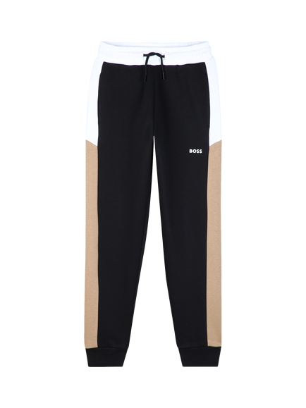 BOSS Kids' Fleece Colour Block Jogging Bottoms, Black