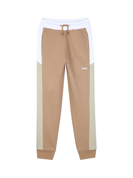 BOSS Kids' Fleece Colour Block Jogging Bottoms, Cookie