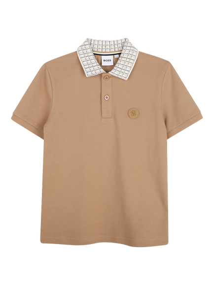 BOSS Kids' Slim Fit Piqué Polo Shirt, Cookie