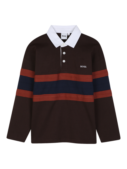 BOSS Kids' Long Sleeve Jersey Polo Shirt, Brown, Brown