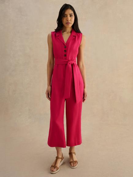 Hobbs Destiny Linen Sleeveless Cropped Jumpsuit, Pink, Pink