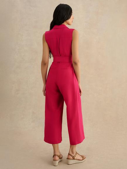 Hobbs Destiny Linen Sleeveless Cropped Jumpsuit, Pink - view 2, Pink