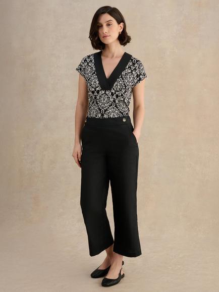 Hobbs Josephine Cropped Linen Trousers, Black, Black