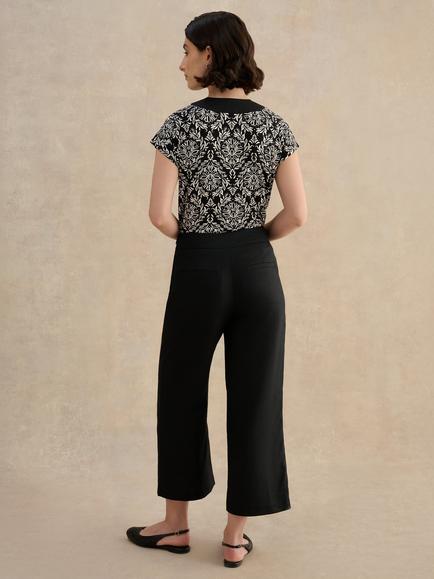 Hobbs Josephine Cropped Linen Trousers, Black - view 2, Black