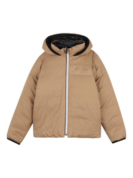 BOSS Kids' Reversible Hooded Jacket, Cookie, Cookie