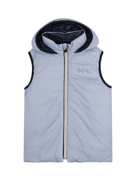 BOSS Kids' Reversible Sleeveless Hooded Puffer Jacket, Pale Blue