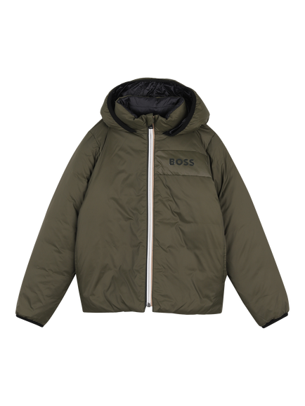 BOSS Kids' Reversible Hooded Jacket, Olive Night, Olive Night