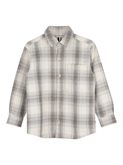 BOSS Kids' Twill Check Long Sleeve Shirt, Ivory, Ivory