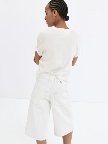 Mango Floral Embroidery Crew Neck T-Shirt, Raw - view 2, Raw