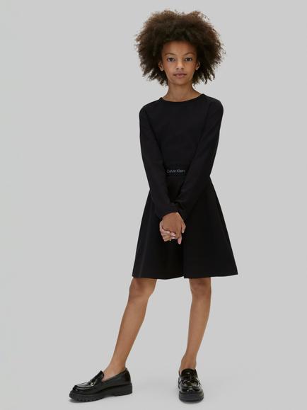 Calvin Klein Kids' Long Sleeve Fit and Flare Dress, Black, Black