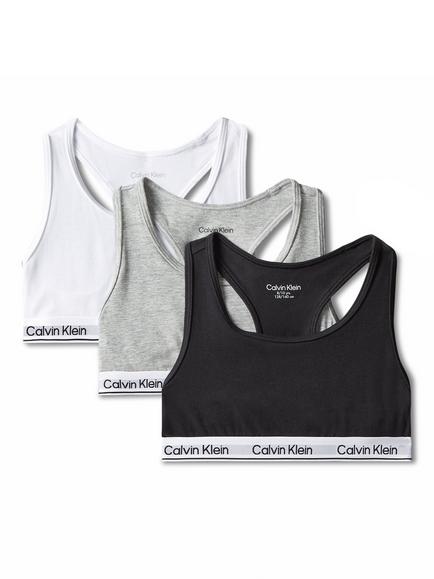 Calvin Klein Kids' Cotton Blend Non-Padded Bralette, Pack of 3, Light Grey/Multi, Light Grey/Multi
