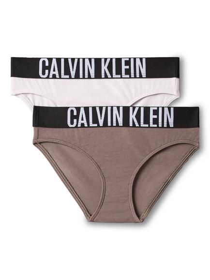 Calvin Klein Kids' Cotton Blend Bikini Briefs, Pack of 2, Iron / Orchid Ice, Beige/Mocca