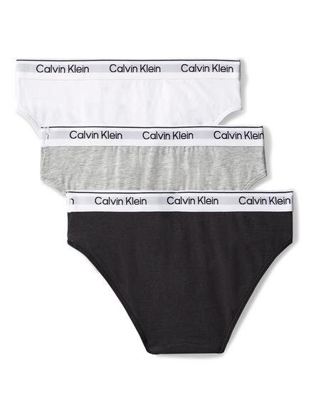 Calvin Klein Kids' Cotton Blend Bikini Briefs, Pack of 3, Light Grey/Multi - view 2, Light Grey/Multi