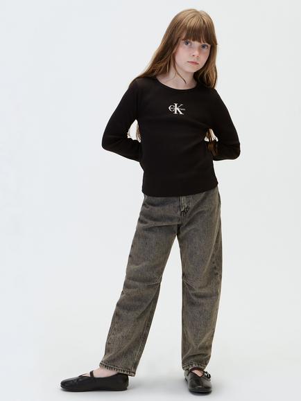 Calvin Klein Kids' Mono CK Logo Ribbed Top, Black, Black