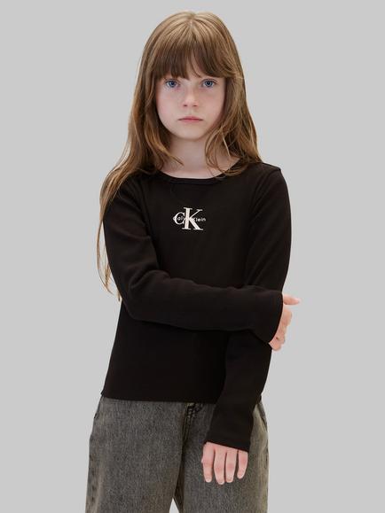 Calvin Klein Kids' Mono CK Logo Ribbed Top, Black - view 2, Black