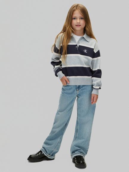 Calvin Klein Kids' High Waisted Wide Leg Jeans, Mid Blue, Mid Blue