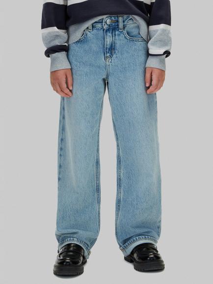 Calvin Klein Kids' High Waisted Wide Leg Jeans, Mid Blue - view 2, Mid Blue