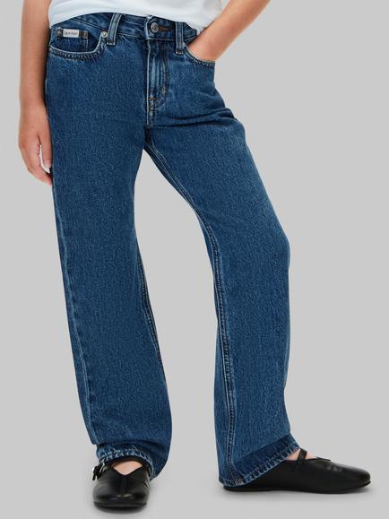 Calvin Klein Kids' Mid Rise Straight Leg Jeans, Mid Blue - view 2, Mid Blue