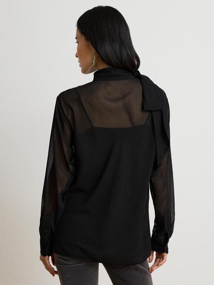 Lauren Ralph Lauren Tie Neck Striped Metallic Blouse, Black - view 2, Black