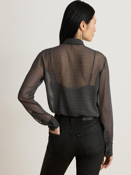 Lauren Ralph Lauren Neck Tie Check Sheer Blouse, Grey/Black - view 2, Grey/Black