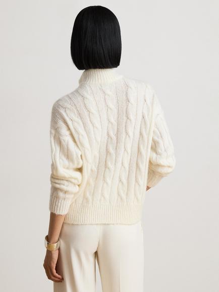 Lauren Ralph Lauren Zip Neck Cable Knit Jumper, Mascarpone Cream - view 2, Mascarpone Crm