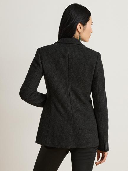 Lauren Ralph Lauren Single Breasted Herringbone Wool Blend Blazer, Dark Grey - view 2, Dark Grey
